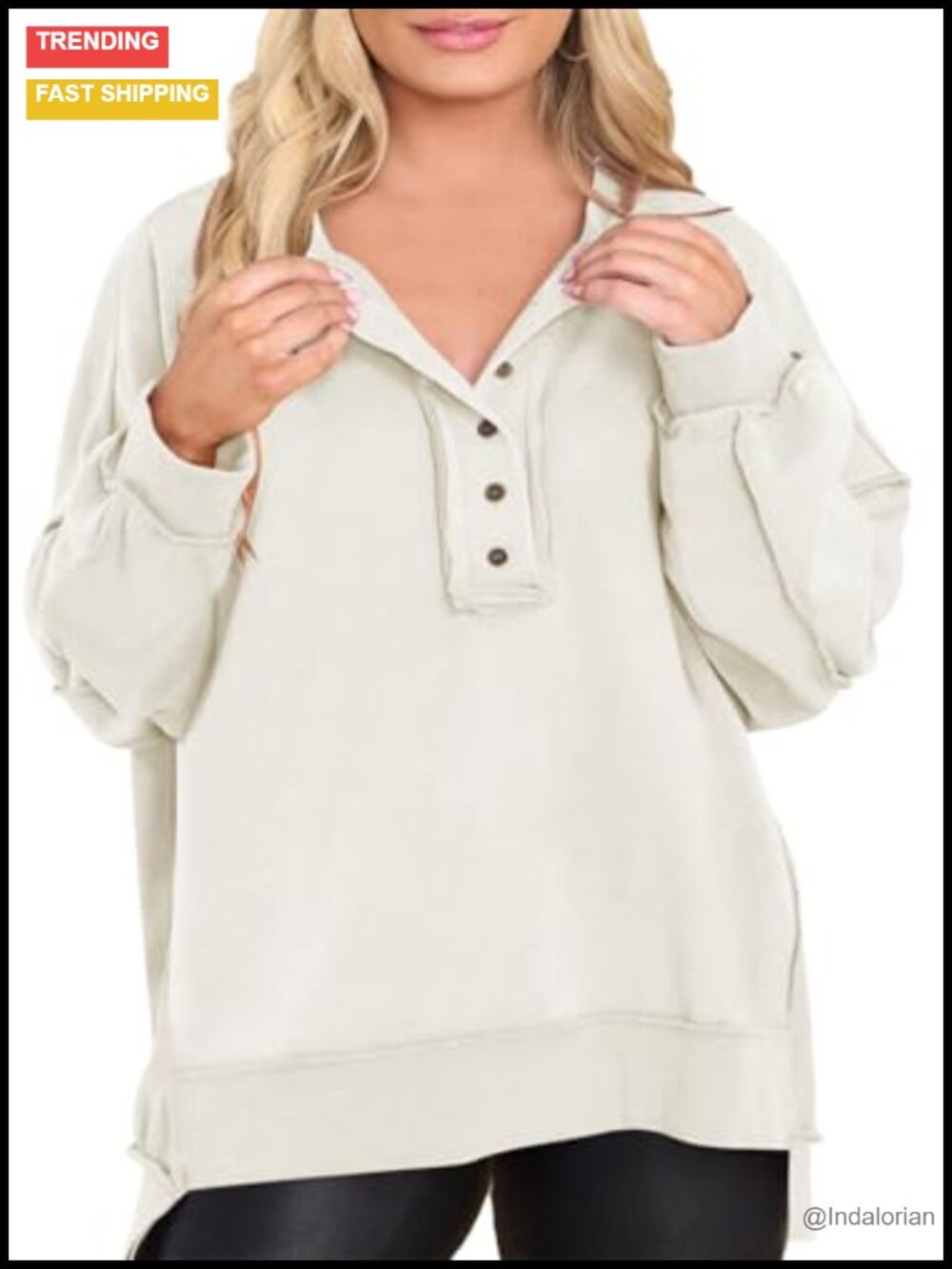 Plus Size Oversized Button Henley Sweatshirt Long Sleeve Tunic